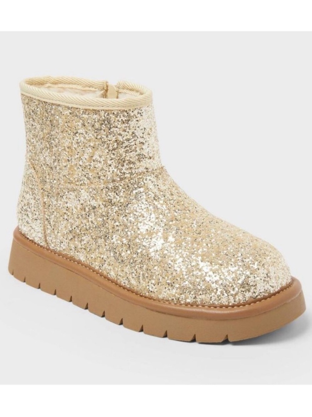 Cat & Jack Girls Size 2 Gold Glitter Ankle Boots Faux Suede Style Honor Boots